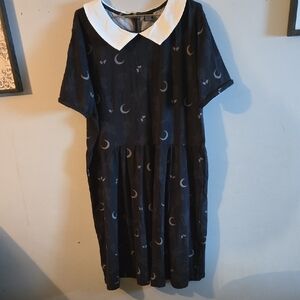 Black Dress with White Collar and Moon Pattern